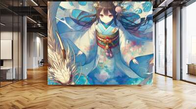 アニメ／龍と姫　美人画　着物 Wall mural